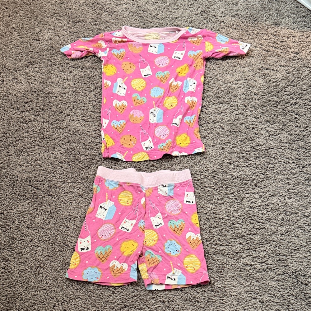 Little Sleepies Pink Short Pajama Set with Cookie & Milk Print